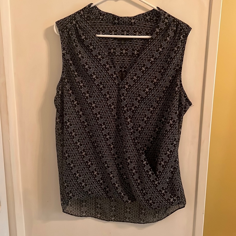 Faux Wrap Black Print Sleeveless Top